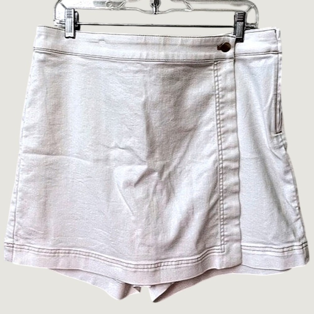 Talbots Skort Womens 14 Petite Stretch Wrap Front Shorts Golf Casual White Ivory
